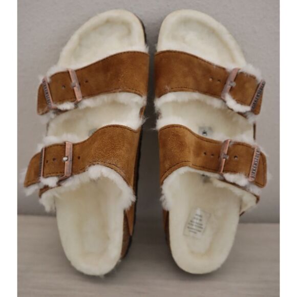 Birkenstock Women's 9 Men's 7 Mink Brown Arizona Shearling Suede Sandals - Picture 2 of 15